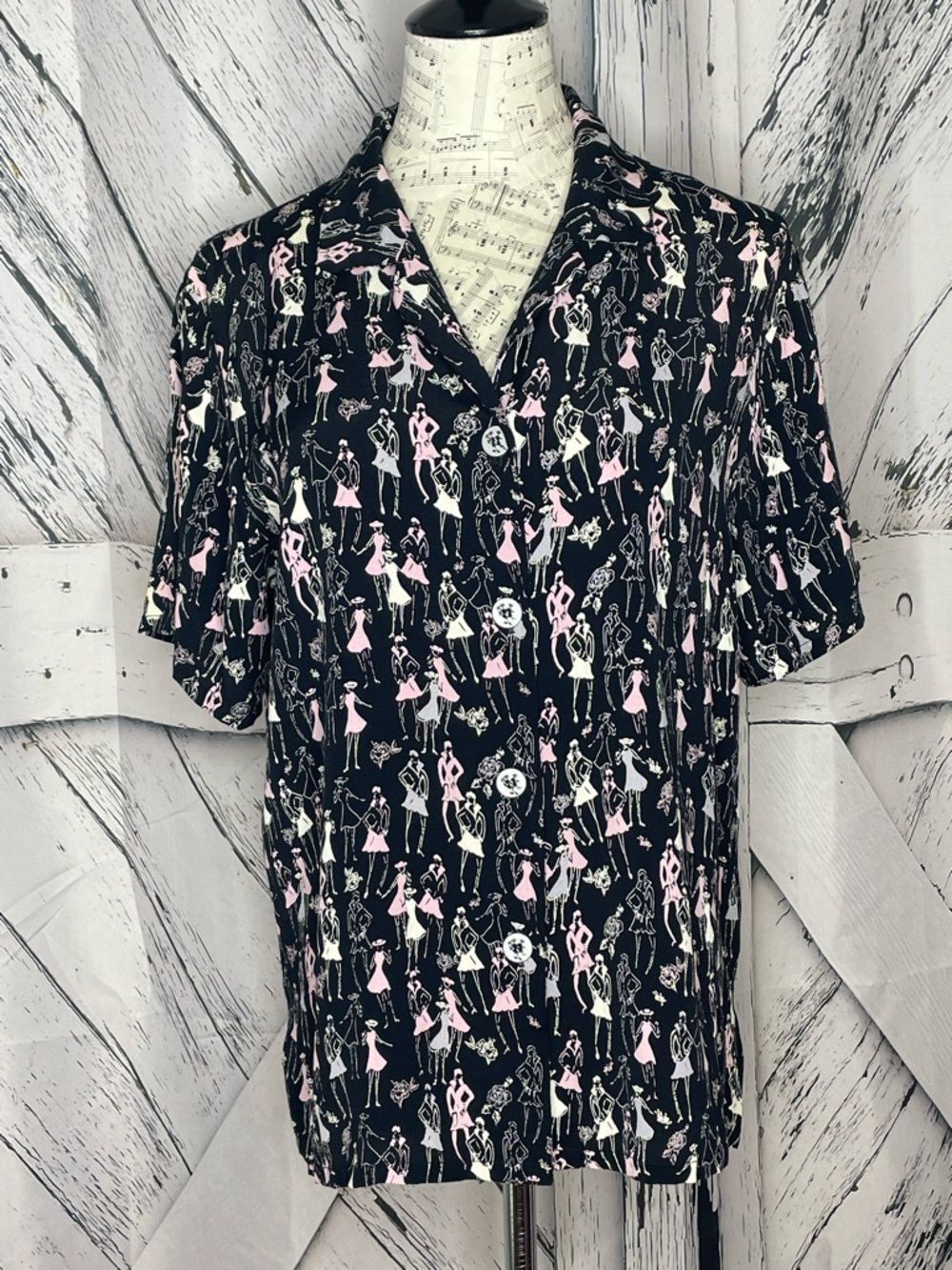 David Dart Black Fashion Ladies Rayon Button Front Shirt Top M